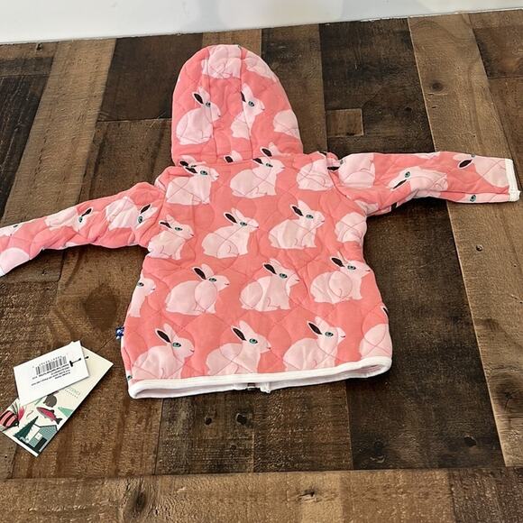 Kickee Pants 6-12 mo Quilted Jacket w/Sherpa Lined Hood Strawberry Forest Rabbit - Picture 4 of 5